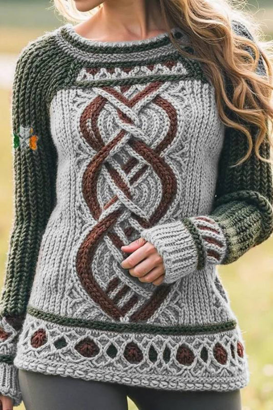 Contrast Celtic Knot Irish Shamrock Sweater