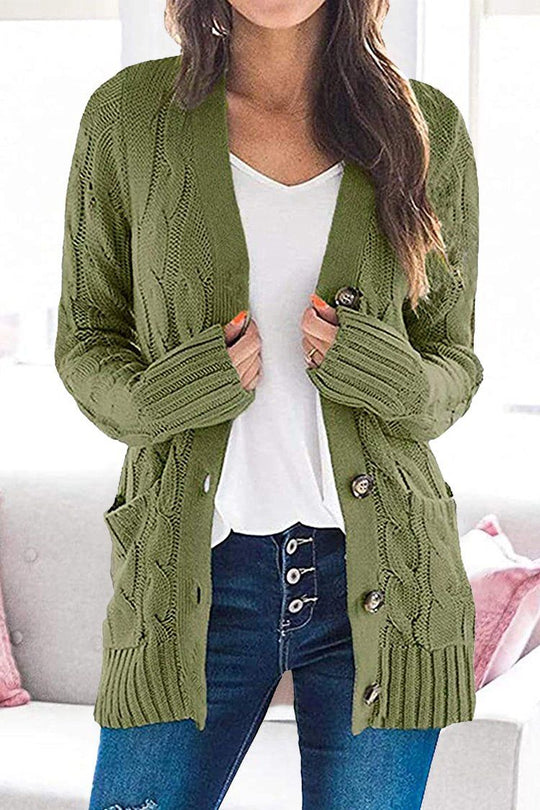 Knitted Color Button Down Chunky Outwear Cardigan