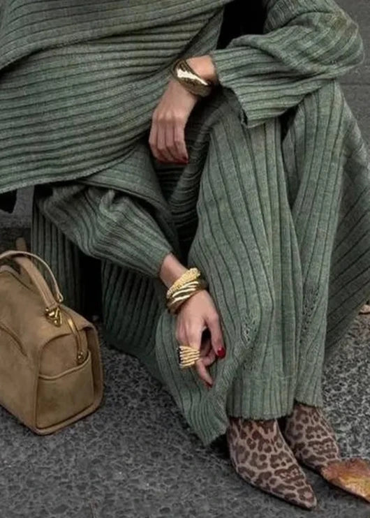 V-neck Sweater and Wide-leg Trousers Set