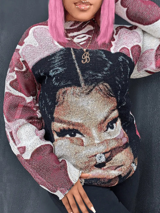 Dropped Shoulder Figure Print Sweatshirt Bo5042