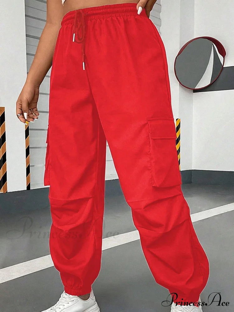 Flap Pocket Side Drawstring Waist Cargo Pants