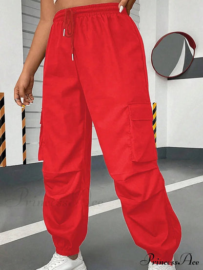Flap Pocket Side Drawstring Waist Cargo Pants