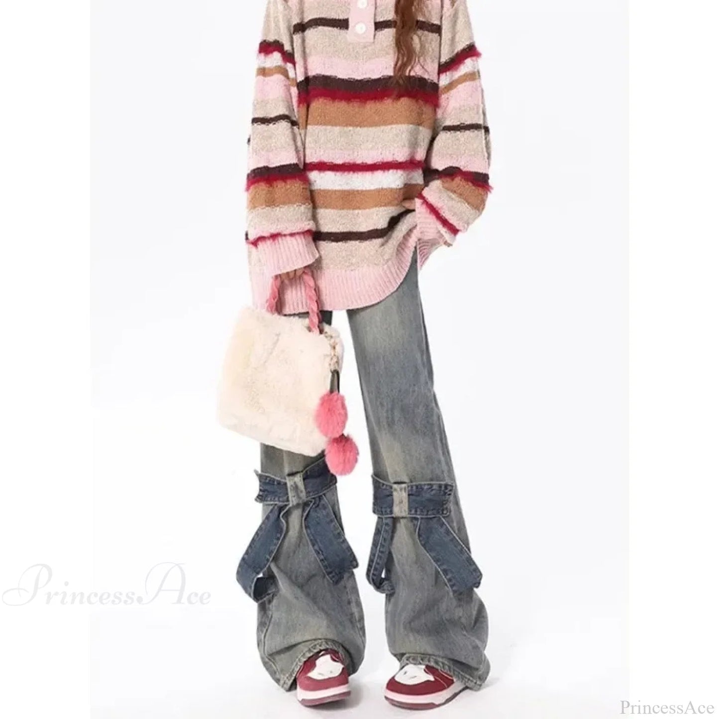 Flare Jeans Bow Patchwork Pants