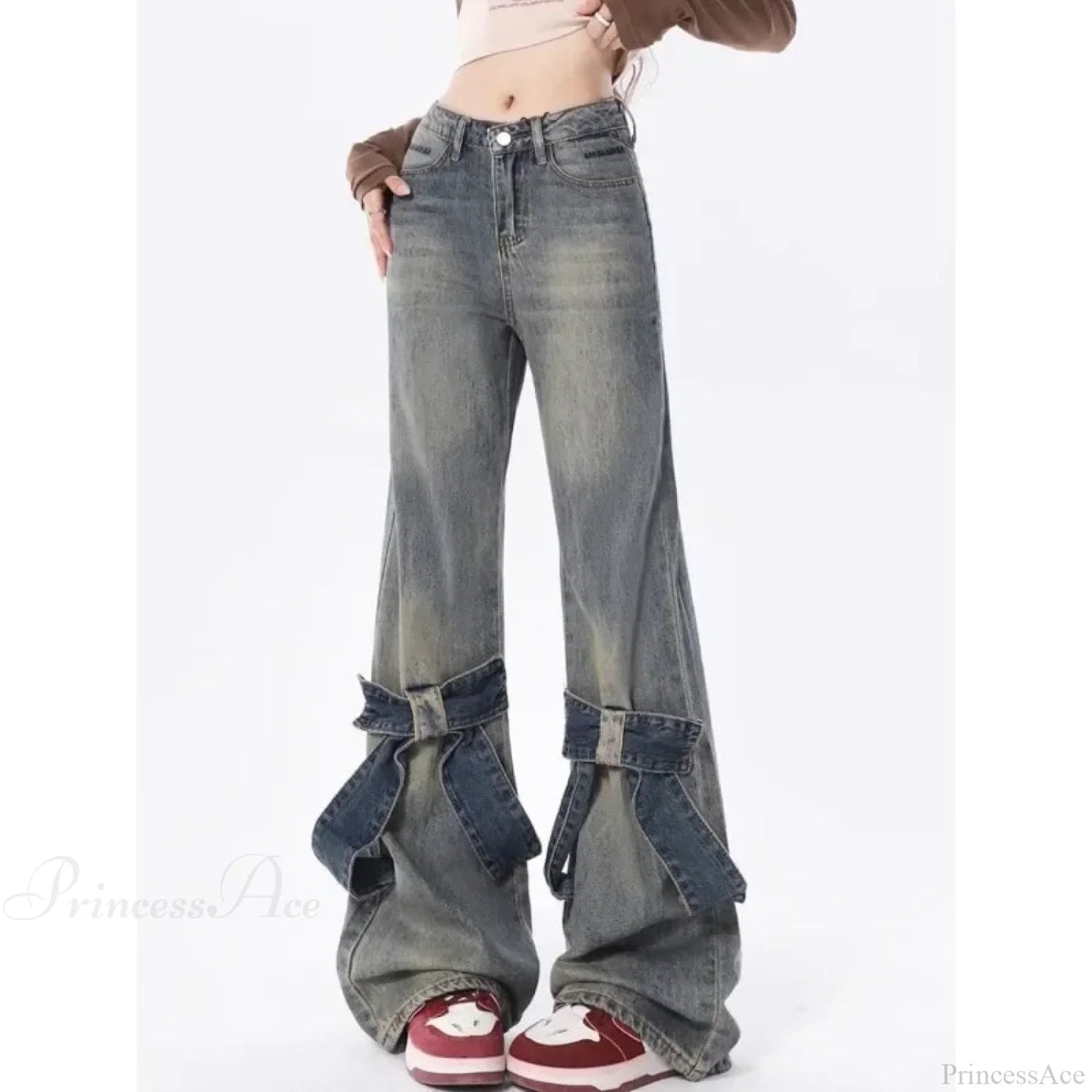Flare Jeans Bow Patchwork Pants
