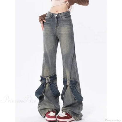 Flare Jeans Bow Patchwork Pants