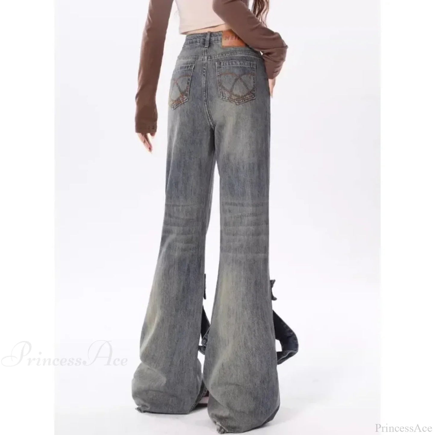 Flare Jeans Bow Patchwork Pants