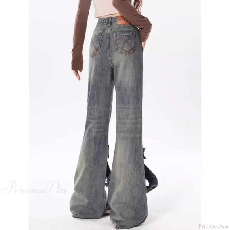 Flare Jeans Bow Patchwork Pants