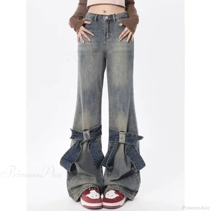 Flare Jeans Bow Patchwork Pants