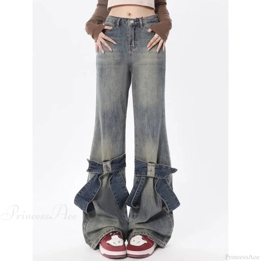 Flare Jeans Bow Patchwork Pants