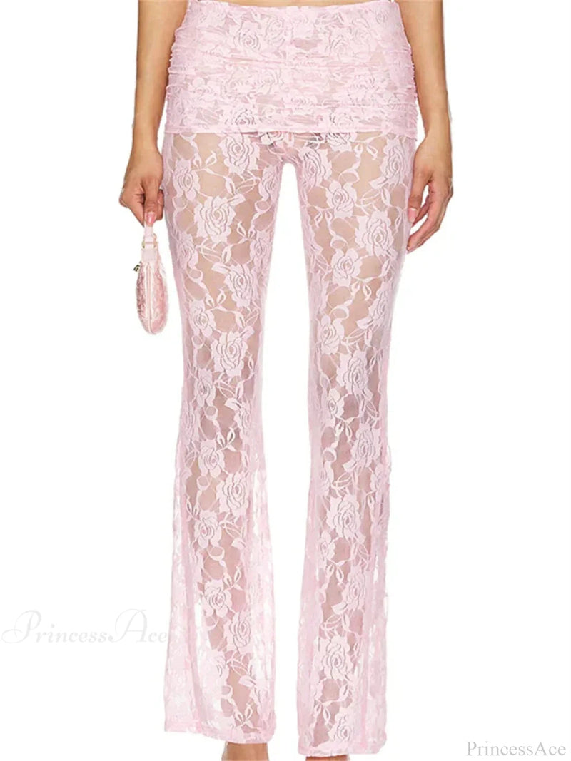 Flared Leg Lace See-through Bootcut Pant