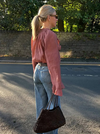 Flared Sleeve Cropped Blouse