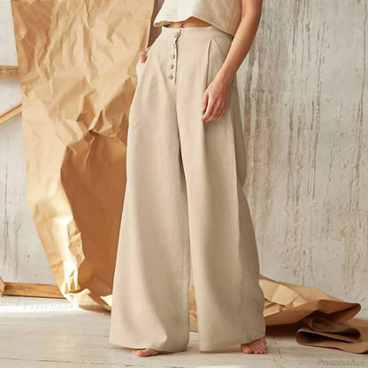 Flared Color High Waist Cotton Linen Pant