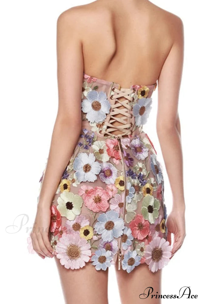 3d Embroidery Charming Tube Mini Dress