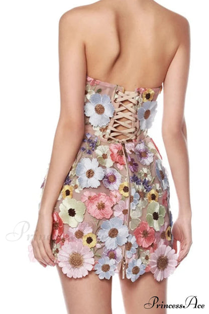 3d Embroidery Charming Tube Mini Dress