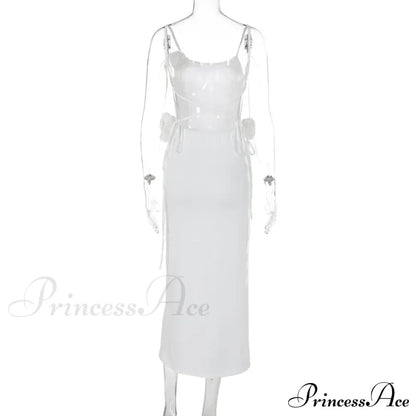 Applique Bandage Sleeveless Summer Vestido Midi Dress