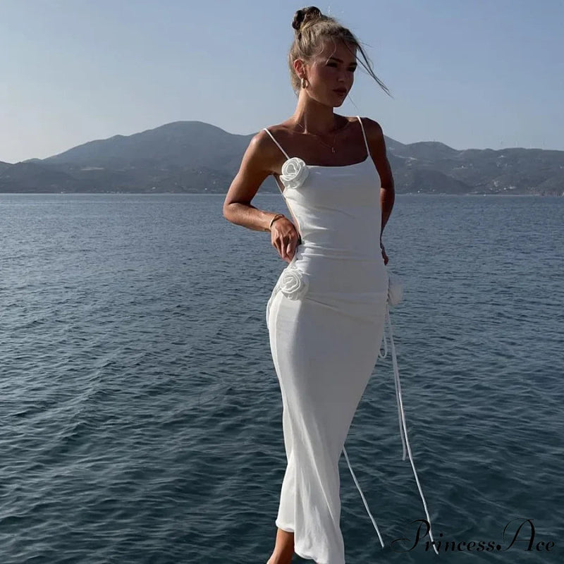 Applique Bandage Sleeveless Summer Vestido Midi Dress