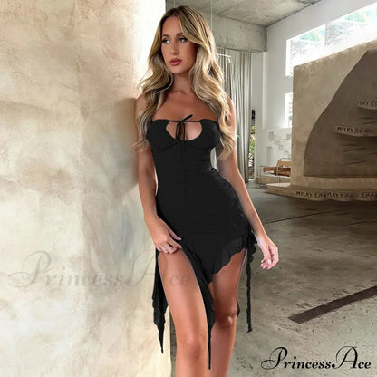 Applique Strapless Ruched Ruffle Mini Dress