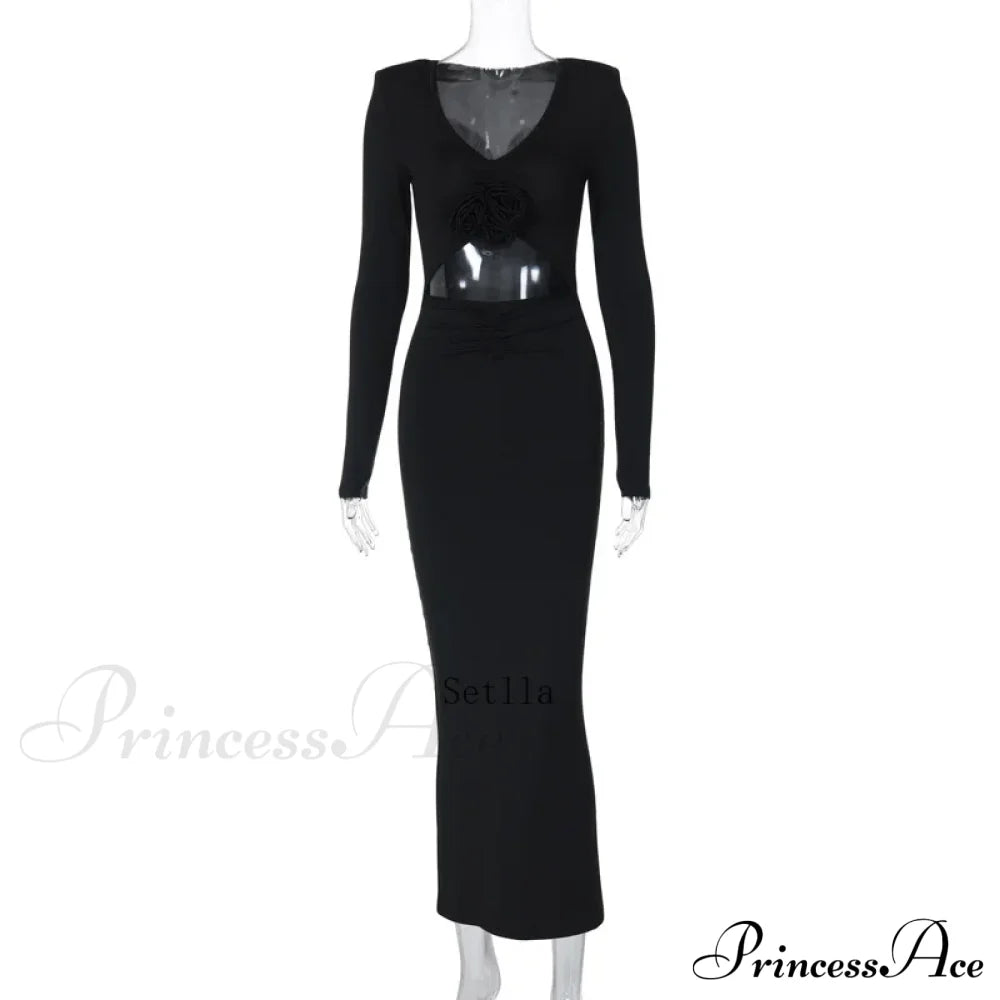 Florale Cut Out Long for Long Sleeve Midi Dress