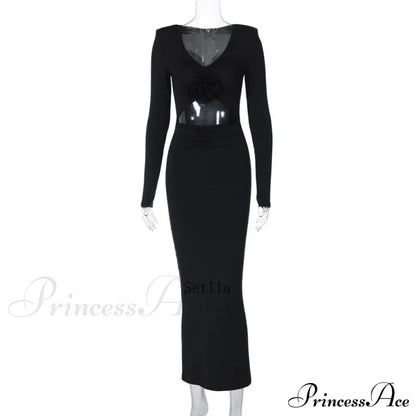 Florale Cut Out Long for Long Sleeve Midi Dress