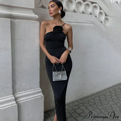 Applique Ruched Summer Irregular Sleeveless Party Club Maxi Dress