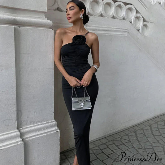 Applique Ruched Summer Irregular Sleeveless Party Club Maxi Dress