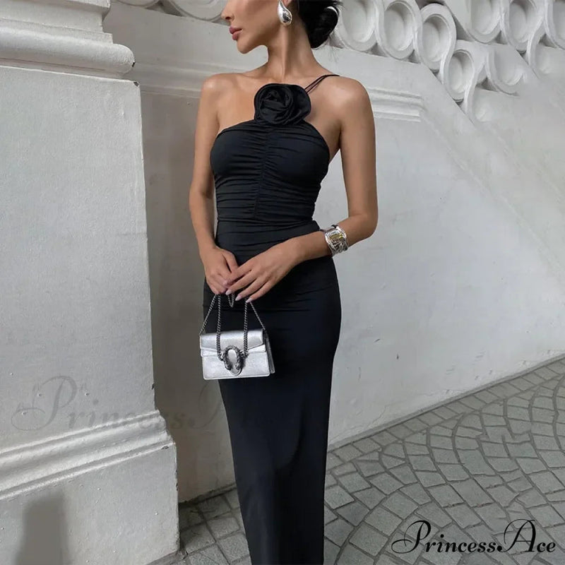 Applique Ruched Summer Irregular Sleeveless Party Club Maxi Dress