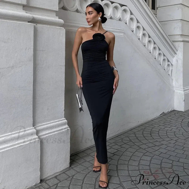 Applique Ruched Summer Irregular Sleeveless Party Club Maxi Dress
