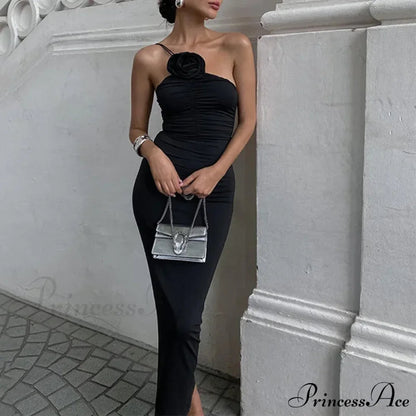 Applique Ruched Summer Irregular Sleeveless Party Club Maxi Dress