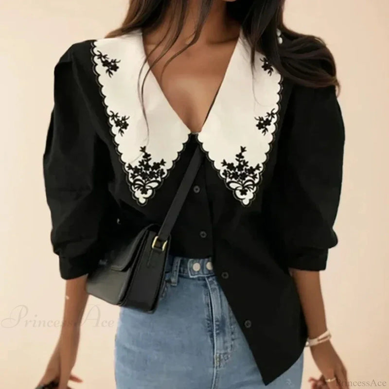 Embroidery Half Sleeve White Blouse