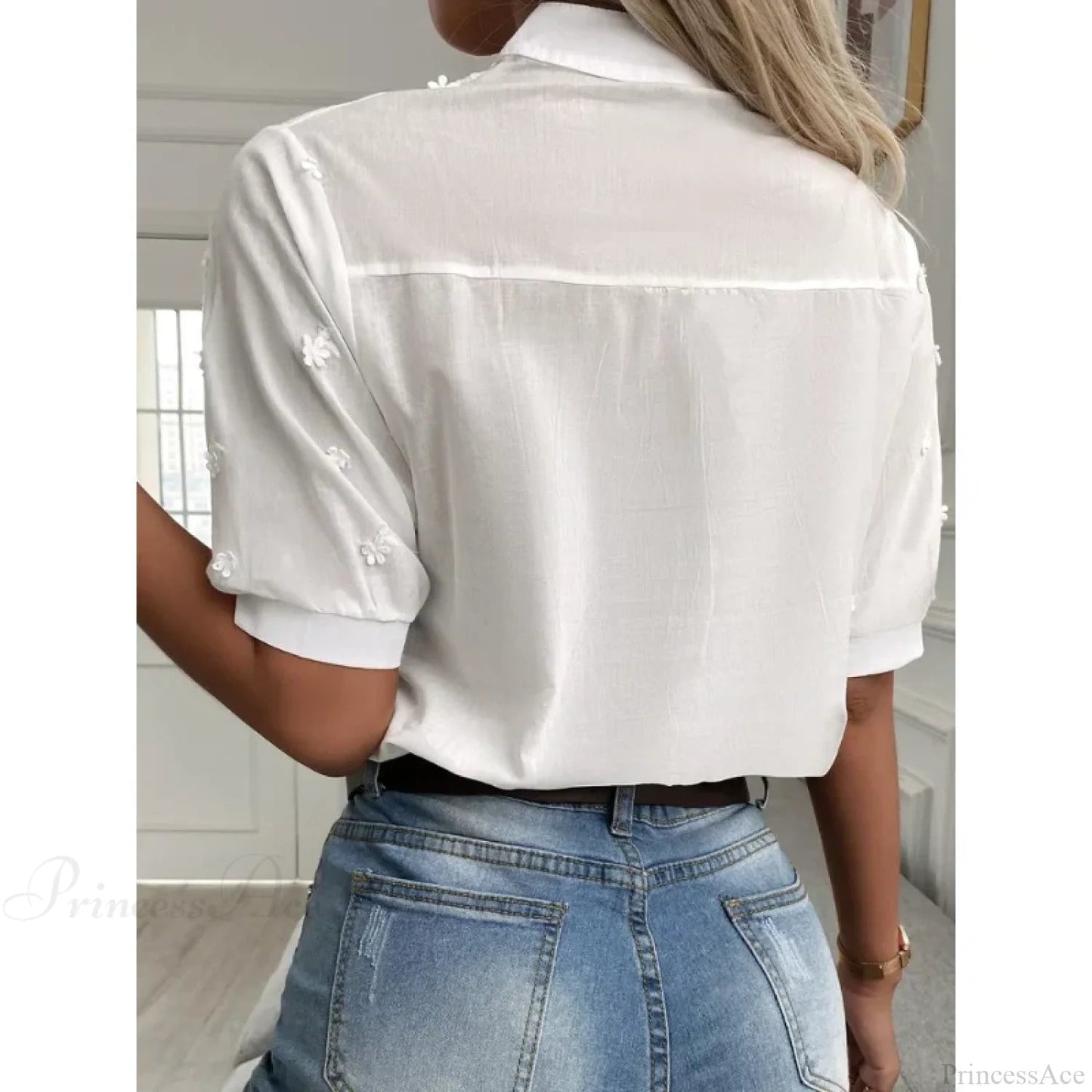 Embroidery Lace Hollow V-neck Blouse