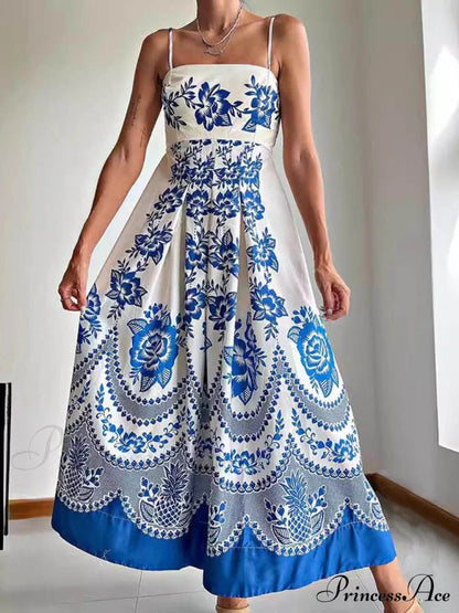Print Back Graceful Smocked Loose Midi Dress