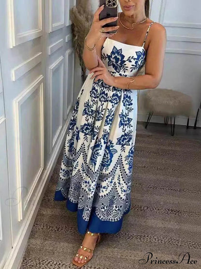 Print Back Graceful Smocked Loose Midi Dress