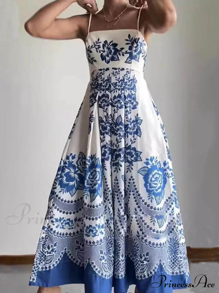 Print Back Graceful Smocked Loose Midi Dress