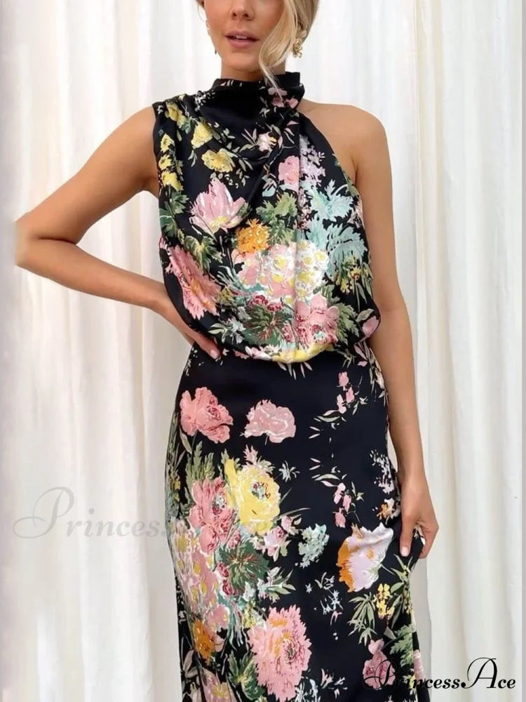 Halter Neck Charming Elastic Waist Maxi Dress