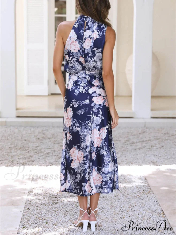 Halter Neck Charming Elastic Waist Maxi Dress