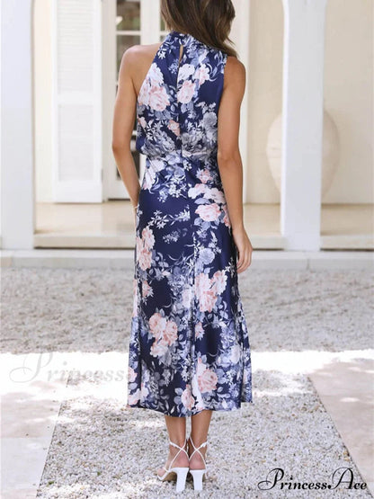 Halter Neck Charming Elastic Waist Maxi Dress