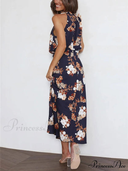Halter Neck Charming Elastic Waist Maxi Dress