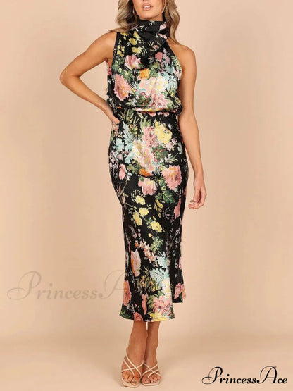 Halter Neck Charming Elastic Waist Maxi Dress