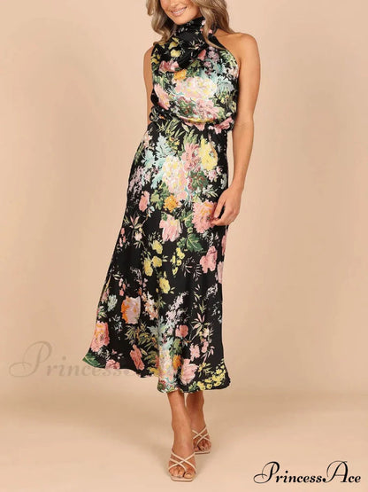 Halter Neck Charming Elastic Waist Maxi Dress