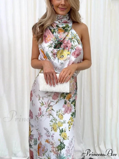 Halter Neck Charming Elastic Waist Maxi Dress