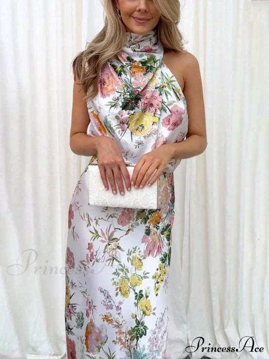 Halter Neck Charming Elastic Waist Maxi Dress