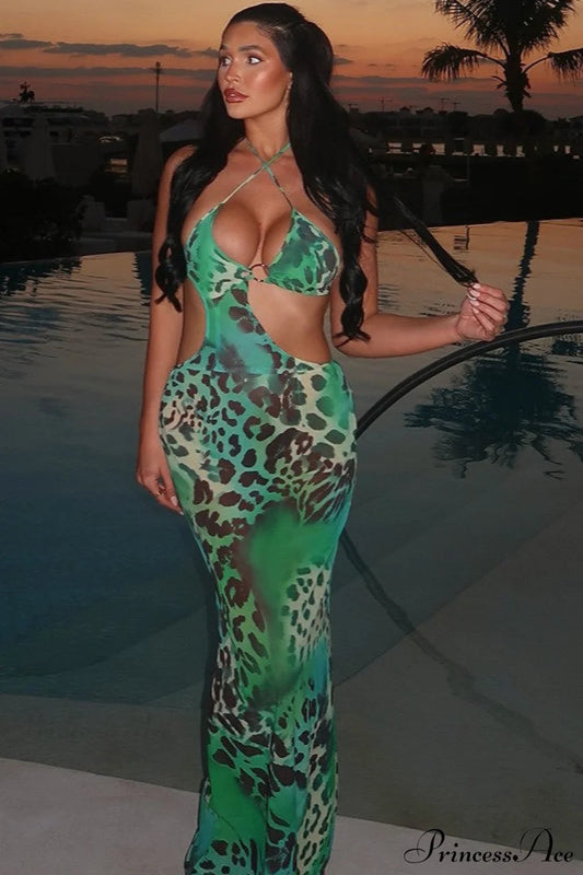 Hollow Backless Tie Bodycon Maxi Dress