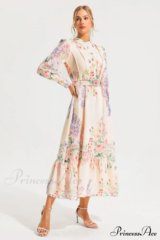 Long Sleeve Charming Maxi Dress With Belt