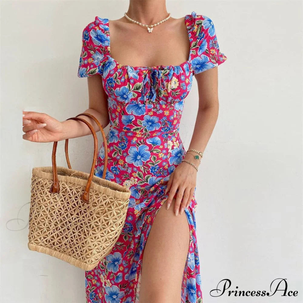 Midi Dress With Puffy Sleeves and Slit