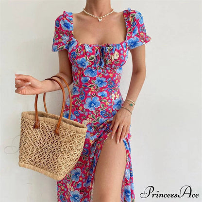 Midi Dress With Puffy Sleeves and Slit