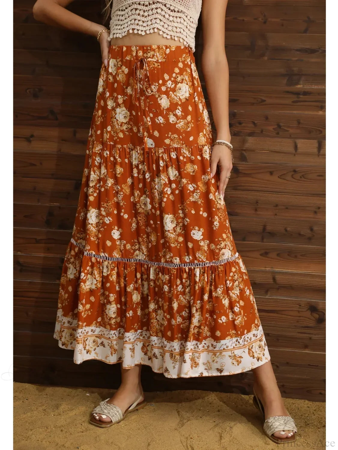 Pleated A-line Rayon Maxi Skirt