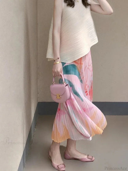 Pleated Slimming High Waist Beach Comfort Skirt