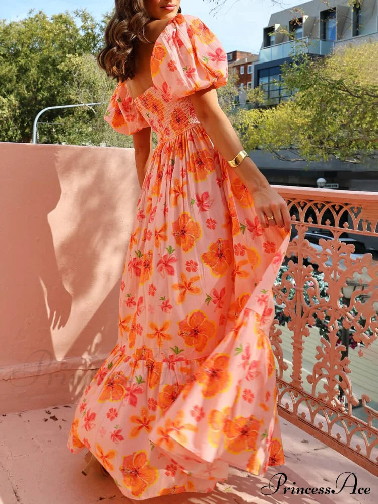 Puff Sleeve Smocked Maxi Dress