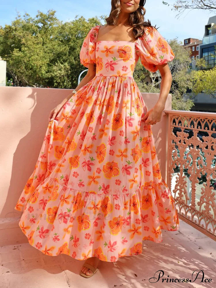 Puff Sleeve Smocked Maxi Dress