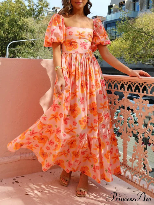Puff Sleeve Smocked Maxi Dress